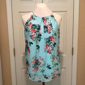 A.Byer scalloped Mint Green and Pink floral edge tank top Junior Large